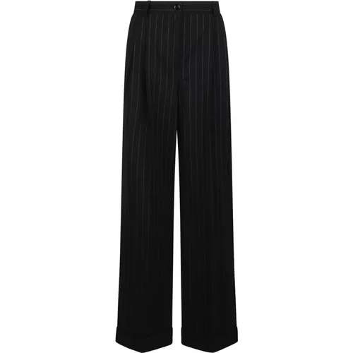 Wide Trousers, female, , Size: S Pinstriped Trousers with Pressed Crease - Dolce & Gabbana - Modalova