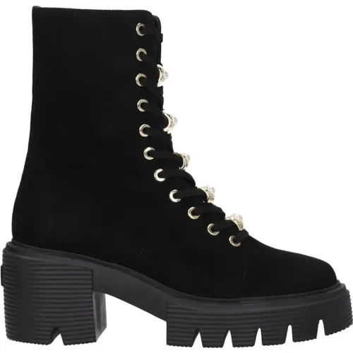 Lace-up Boots, female, , Size: 5 1/2 US Leather Ankle Boots with Beaded Detail - Stuart Weitzman - Modalova