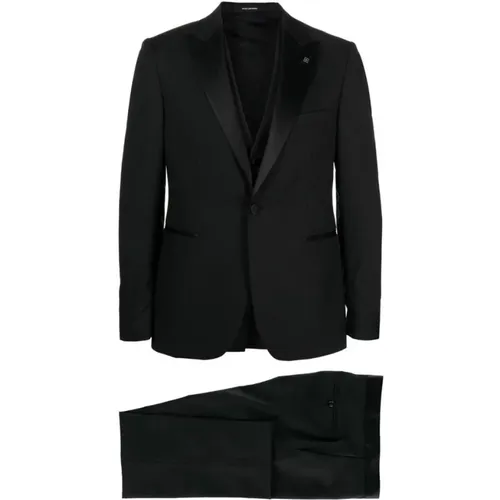 Single Breasted Suits, male, , Size: 2XL Slim-Cut Smoking Three-Piece Suit - Tagliatore - Modalova