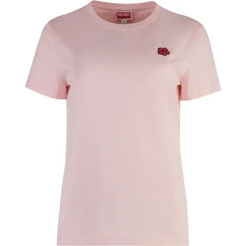 Blumen Patch Baumwoll Crew-neck T-shirt , Damen, Größe: M - Kenzo - Modalova