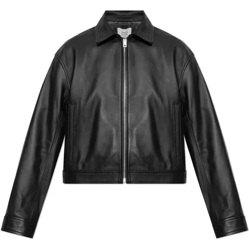 Leather Jackets, female, , Size: XS Zipped Cropped Leather Jacket - Maison Kitsuné - Modalova