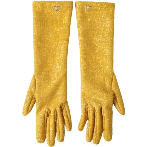 Gloves, female, , Size: 7 1/2 IN Gold Lurex Mid Arm Gloves - Dolce & Gabbana - Modalova