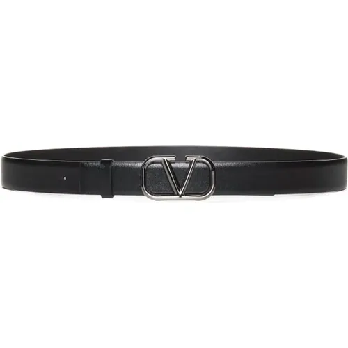 Leather Belt with VLogo Buckle , male, Sizes: 100 CM, 105 CM, 90 CM, 95 CM - Valentino Garavani - Modalova