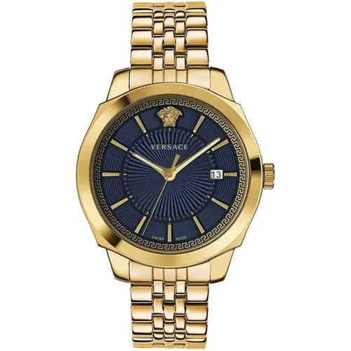 Klassische Gold Stahl Blau Zifferblatt Uhr - Versace - Modalova