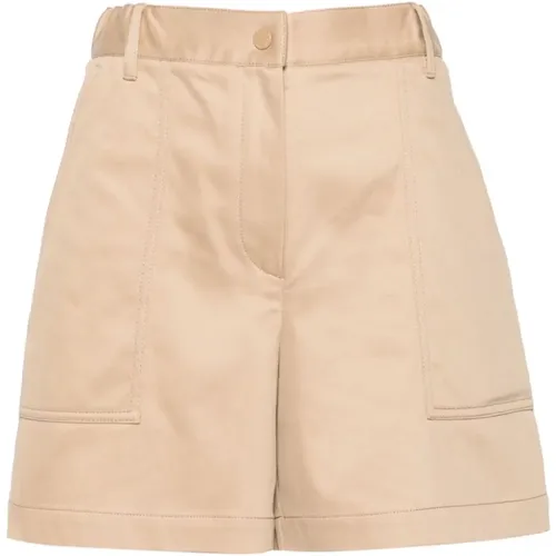 Braune Logo-Patch High-Waisted Shorts , Damen, Größe: XS - Moncler - Modalova