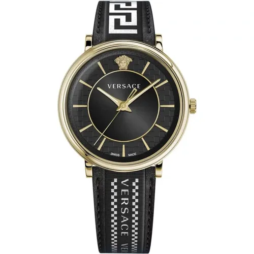 Watches, male, , Size: ONE SIZE V-Circle Leather Bracelet Watch - Versace - Modalova