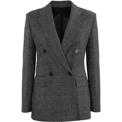 Blazers, female, , Size: 2XS Grey Double-Breasted Cotton Blend Jacket - Max Mara Studio - Modalova