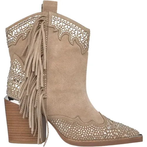 Fringed ankle boots with embellished shaft , female, Sizes: 4 UK, 7 UK, 6 UK, 5 UK, 2 UK, 3 UK - Alma en Pena - Modalova