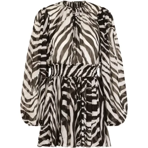 Zebra Print Silk Blend Dress , female, Sizes: 2XS, S - Dolce & Gabbana - Modalova