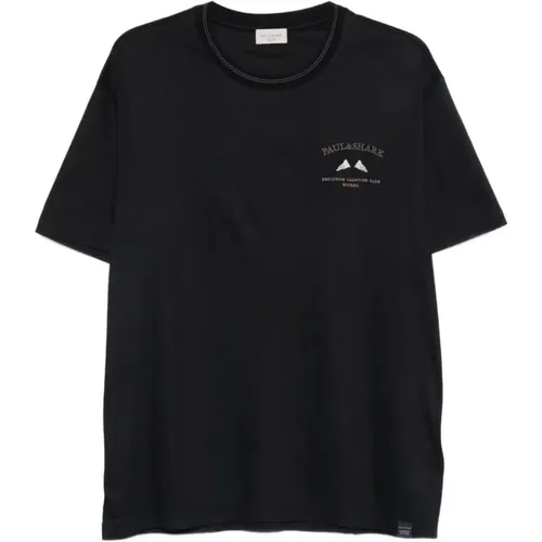 T-Shirts, male, , Size: 2XL Black Logo Detail Crew Neck T-shirt - PAUL & SHARK - Modalova
