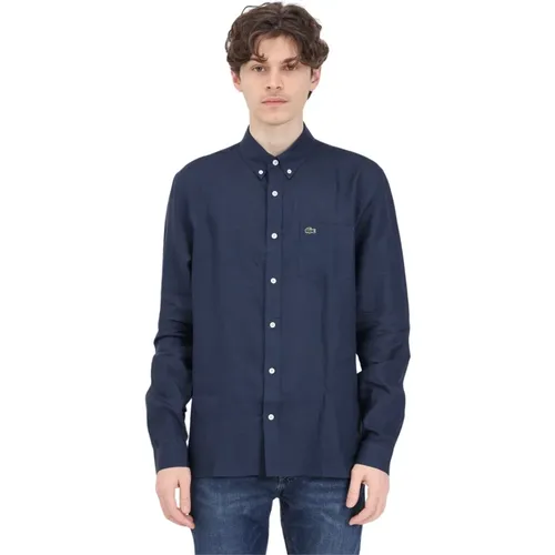 Blaues Leinen-Nachtshirt Regular Fit , Herren, Größe: 3XL - Lacoste - Modalova