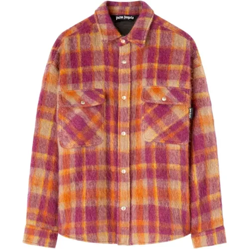 Purple Plaid Shirt Jacket , male, Sizes: M - Palm Angels - Modalova