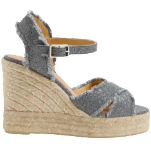 Wedges, female, , Size: 9 US Crossed Strap Dark Grey Silver Espadrille - Castañer - Modalova