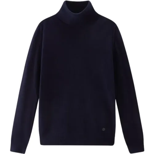 Melton Blauer Wollmischung Rollkragenpullover , Damen, Größe: L - Woolrich - Modalova