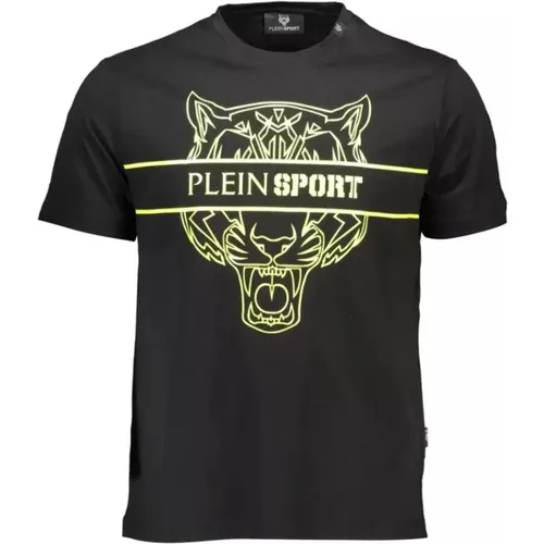 Schwarzes Baumwoll-T-Shirt, Kurzarm, Rundhals, Druck , Herren, Größe: XL - Plein Sport - Modalova