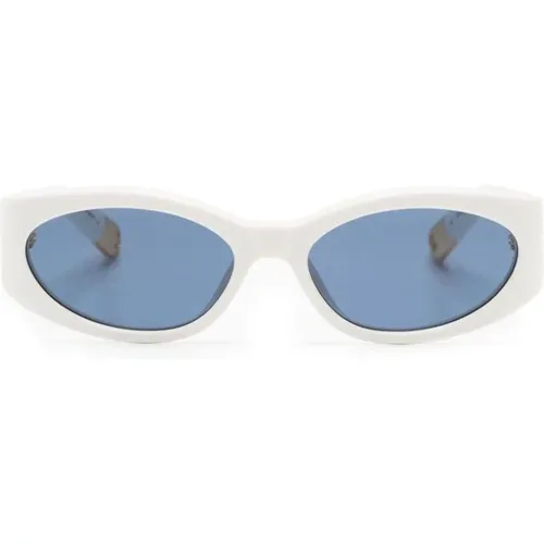 Sunglasses, female, , Size: ONE SIZE White Oval Frame Blue Tinted Sunglasses - Jacquemus - Modalova