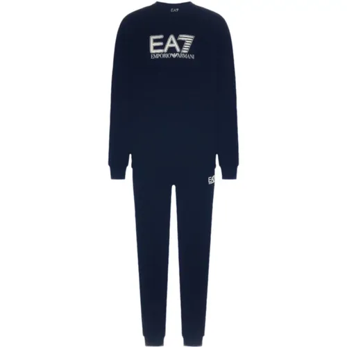 Blaue Tracksuit mit Logo Schrift , Herren, Größe: XS - Emporio Armani EA7 - Modalova