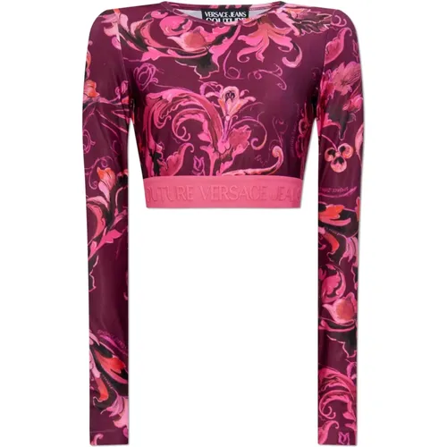 Long Sleeve Tops, female, , Size: S Short top with long sleeves - Versace Jeans Couture - Modalova