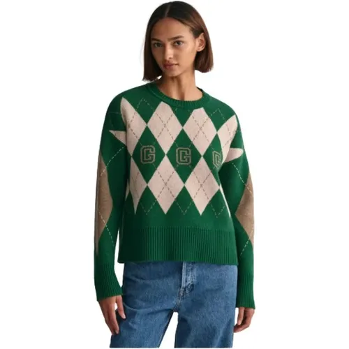 Argyle C-Neck Sweater , female, Sizes: M - Gant - Modalova