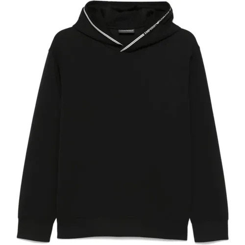 Schwarzer Pullover mit Kapuze und Logo , Herren, Größe: M - Emporio Armani - Modalova