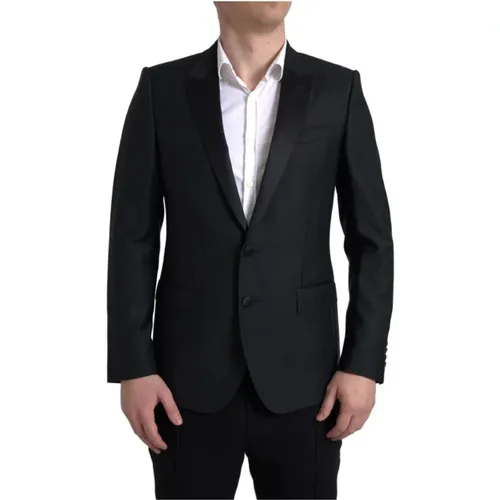 Blazers, male, , Size: M Luxury Wool-Blend Slim-Fit Blazer - Dolce & Gabbana - Modalova