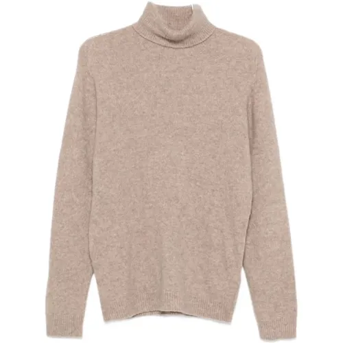 Turtlenecks, male, , Size: M Beige Turtleneck Sweater with Ribbed Hem - Roberto Collina - Modalova