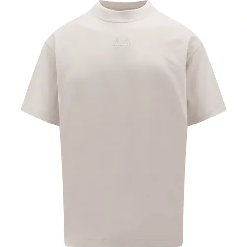 Weißes geripptes T-Shirt mit Logo-Stickerei , Herren, Größe: M - 44 Label Group - Modalova