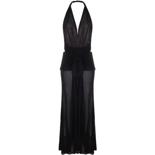 Schwarzes Jersey langes Kleid mit V-Ausschnitt - Blumarine - Modalova