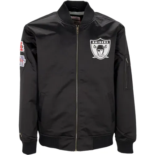 Bomber Jackets, male, , Size: L Oakland Raiders Lightweight Satin Bomber Jacket - Mitchell & Ness - Modalova