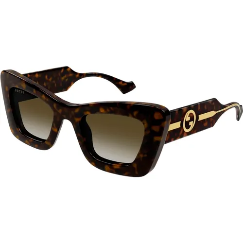 Stylish Sunglasses in Havana Gold/ Shaded , female, Sizes: 49 MM - Gucci - Modalova
