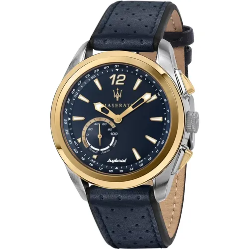 Watches, male, , Size: ONE SIZE Hybrid Smart Watch Traguardo Blue Leather - Maserati - Modalova