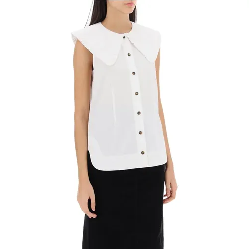 Sleeveless shirt with maxi collar , female, Sizes: XS, M, S, L - Ganni - Modalova