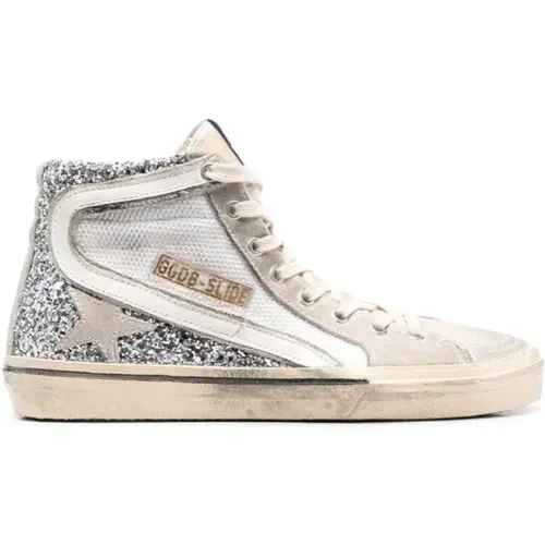 White Glitter High Top Sneakers , male, Sizes: 6 UK - Golden Goose - Modalova