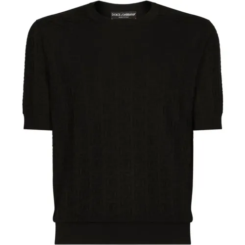 Schwarzer Monogram Jacquard Crew Neck Pullover - Dolce & Gabbana - Modalova