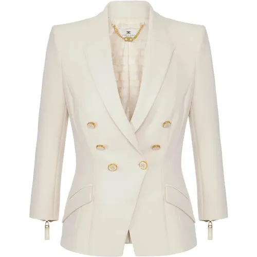 Blazers, female, , Size: XL Elegant Slim Fit Polyester Jacket - Elisabetta Franchi - Modalova
