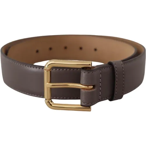 Belts, unisex, , Size: 70 CM Calfskin Leather Gold Metal Logo Buckle Belt - Dolce & Gabbana - Modalova