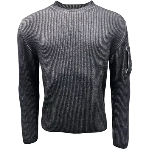 Rippstrick Rundhals Pullover Schwarz-Taupe - C.P. Company - Modalova