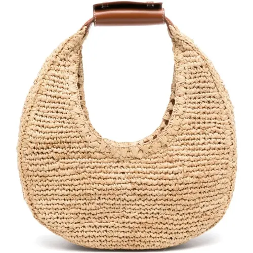 Handbags, female, , Size: ONE SIZE Natural Raffia Moon Tote Bag - Staud - Modalova