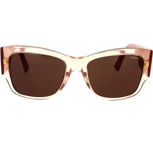 Quadratische Sonnenbrille in transparentem Pfirsich mit dunkelbraunen Gläsern , Damen, Größe: 54 MM - Vogue - Modalova