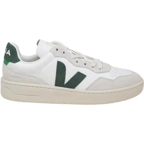White and Green Leather Sneakers , male, Sizes: 7 UK - Veja - Modalova