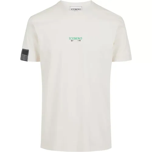T-Shirts, male, , Size: XL Vanilla regular fit T-shirt with logo embroidery and Bear print on the back - Iceberg - Modalova