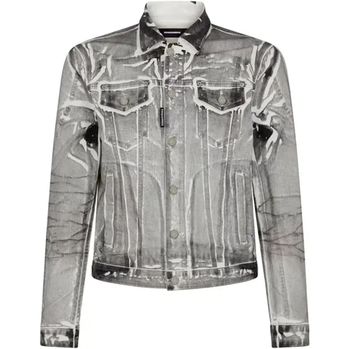 Cracked-Effect Denim Jacket , male, Sizes: L - Dsquared2 - Modalova