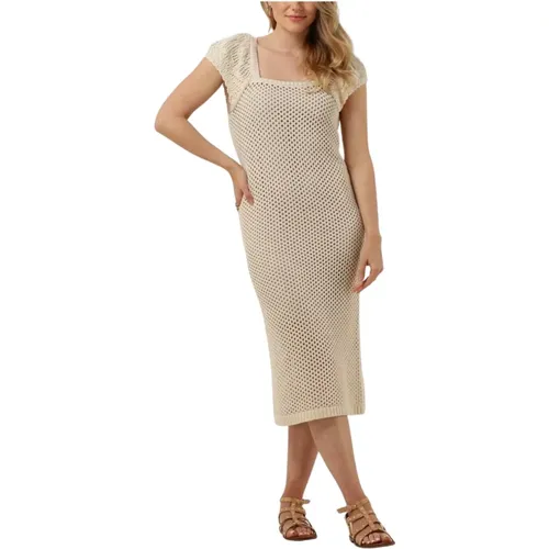 Midi Strickkleid Sandfarbe , Damen, Größe: S - Object - Modalova