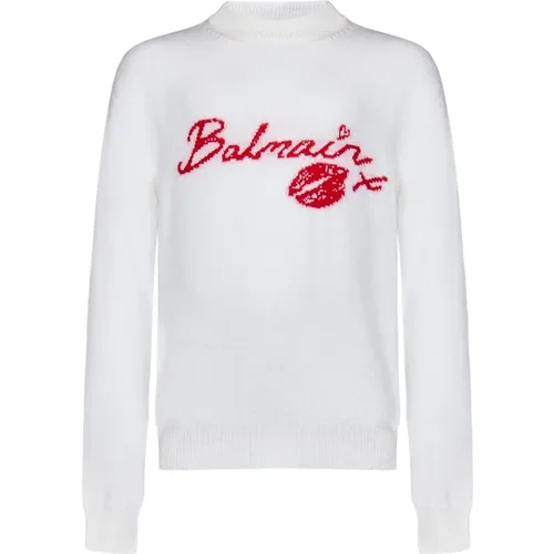 Sweatshirts, male, , Size: L Knit Crewneck Sweater with Logo - Balmain - Modalova