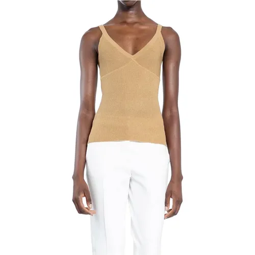 Silk Cashmere Ribbed-Knit V-Neck Sleeveless T-Shirt , Damen, Größe: M - Max Mara - Modalova