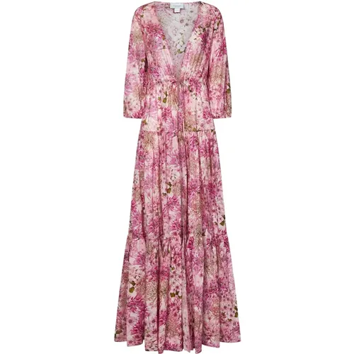 Maxi Dresses, female, , Size: S Pink Floral Print Drawstring Waist Dress - Giambattista Valli - Modalova