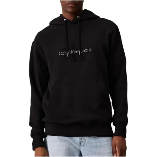 Chenille Monologo Hoodie Schwarz , Herren, Größe: S - Calvin Klein - Modalova