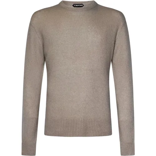 Ribbed crewneck Sand Sweater , male, Sizes: L, M - Tom Ford - Modalova