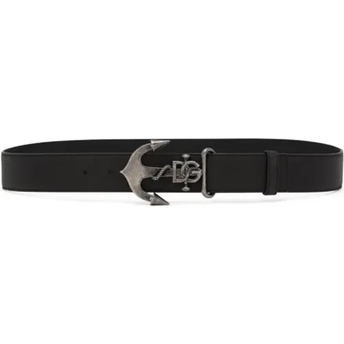 Leather Belt With Logo Plaque , male, Sizes: 105 CM - Dolce & Gabbana - Modalova