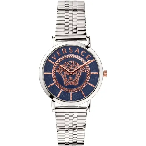 Essential Blue Silver Watch , female, Sizes: ONE SIZE - Versace - Modalova